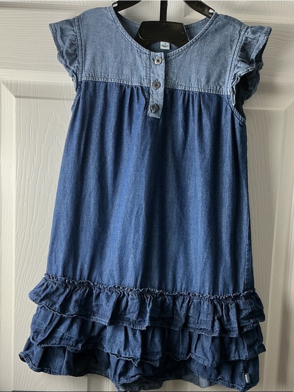 DKNY Girls Denim Ruffle Dress - Blue